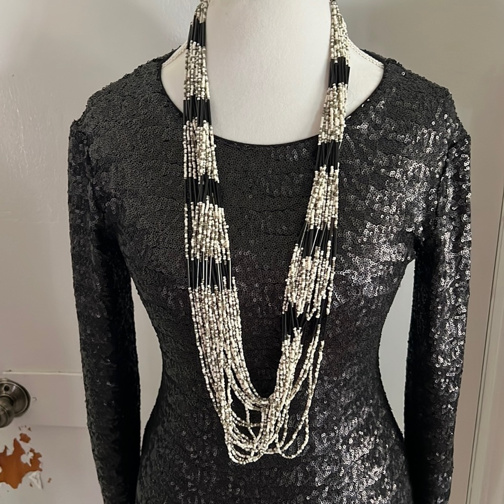 Vintage Beautiful beaded black & white multi layered necklace